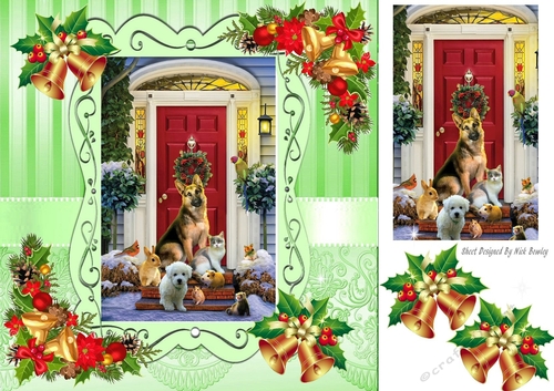 Doggie christmas with pyramid and holly 8x8