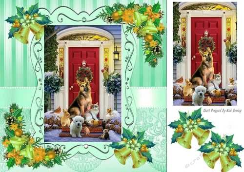 Doggie christmas with pyramid and holly 8x8 (turq)
