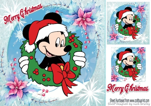 Mickey mouse with christmas wreath and bow 8x8