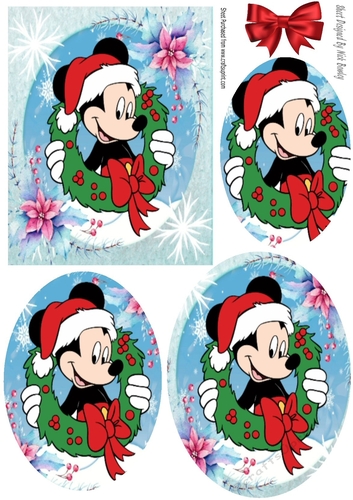 Mickey mouse with christmas wreath and bow oval pyramids