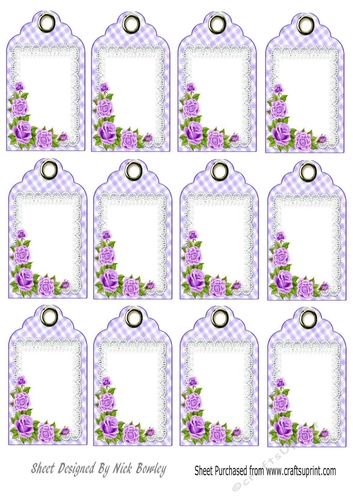 Pretty purple roses on lace tags