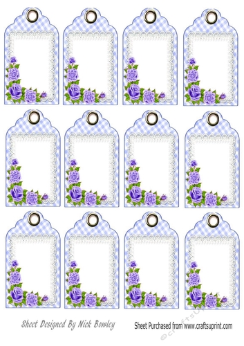 Pretty blue roses on lace tags
