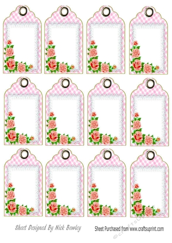 Pretty red roses on lace tags