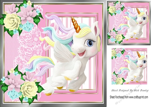 pretty rainbow unicorn with lace and roses 8x8