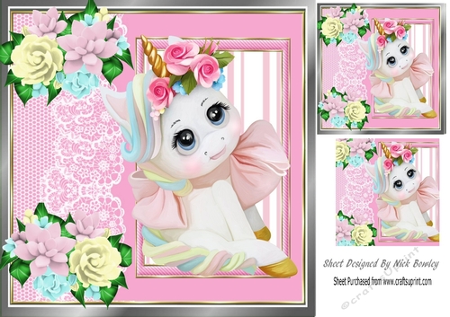 pretty rainbow unicorn with lace and roses 8x8 (one)
