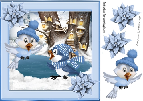 Cute winter birds with snow scene 8x8 card front
