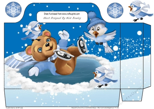skating teddy on ice with birds tote gift bag 