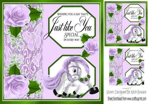  pony with lace and lilac roses 8x8