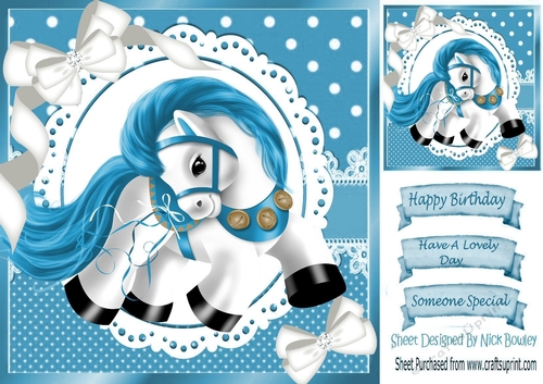 Pretty pony with blue polkadot 8x8 card front