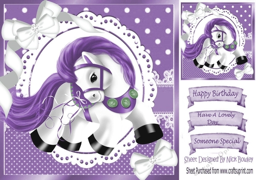 Pretty pony with purple polkadot 8x8 card front