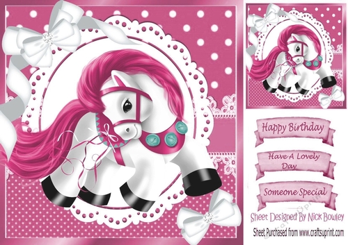 Pretty pony with pink polkadot 8x8 card front