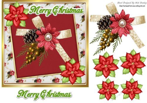 pretty festive christmas card with poinsettias 7x7