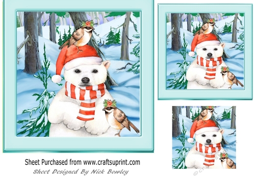polar bear with little birds in the snow 7x7