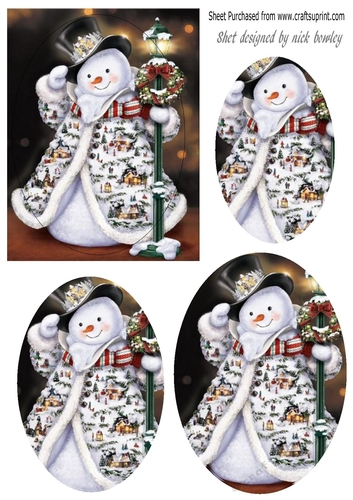 Vintage snowman with red bow oval pyramids