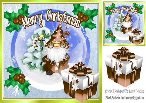 Santas gnome helper with present and holly 8x8 (two)