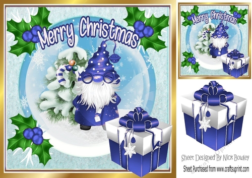 Santas gnome helper with present and holly 8x8 (three)