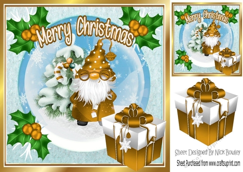 Santas gnome helper with present and holly 8x8 (four)