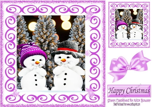 Lovely snowmen friends scroll frame 8x8