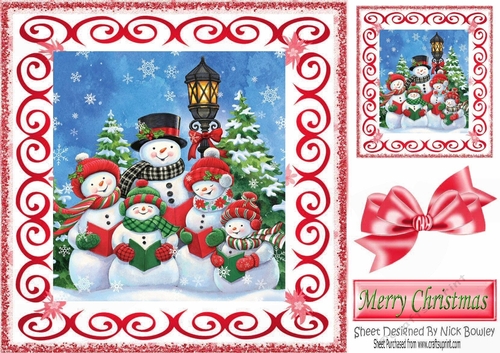 Lovely snowmen carol singing scroll frame 8x8