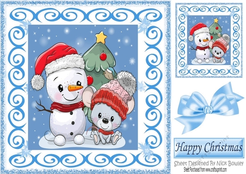 Lovely snowman with little mouse scroll frame 8x8