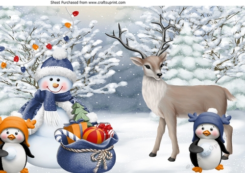 Lovely snow scene with snowman Big card Front A4