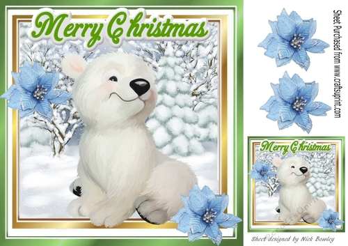 Cute white polar bear in the snow 8x8 (green)
