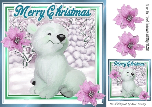 Cute white polar bear in the snow 8x8 (pink)