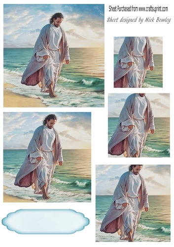 Jesus walking in the blue  sea  pyramids