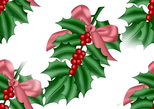 Holly with pink bows  (big) backing paper