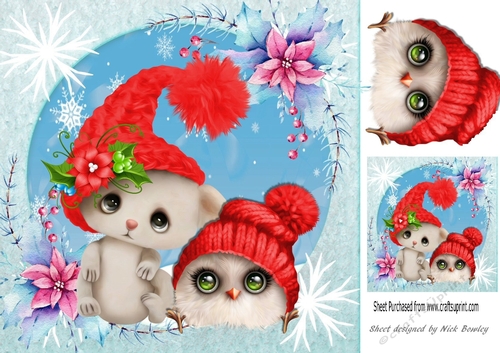 sweet little mouse and owl in the snow 8x8