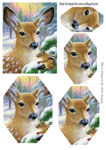 Pretty deer with chipmunk in the snow octagon pyramids