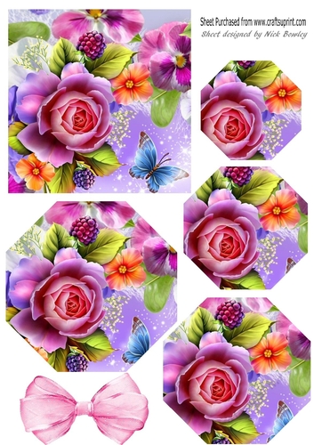 Pretty shades of pink roses with organza bow octagon pyramids