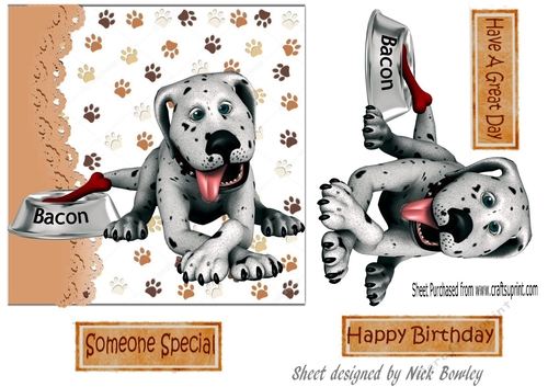 Toon spotty dog 6x6 card front (one)