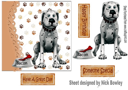 Toon spotty dog 6x6 card front (two)