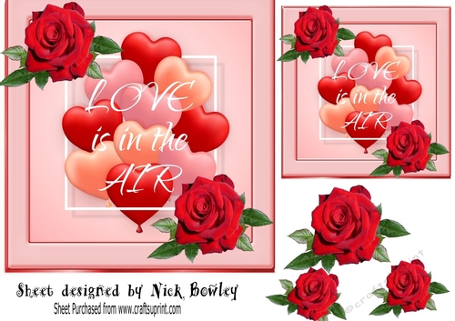 Pretty Red Roses & Valentine Hearts 7x7