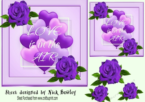 Pretty Purple Roses & Valentine Hearts 7x7