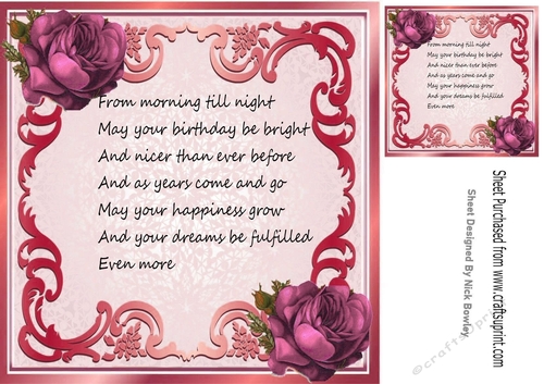 Pretty Pink Roses with verse card front/insert 8x8