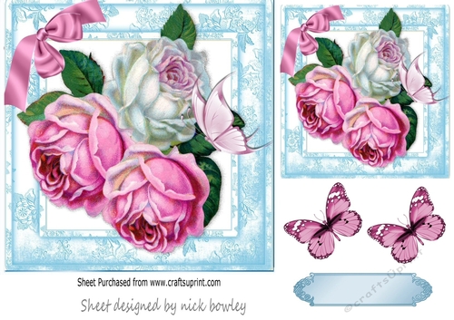 Pretty pink/white roses with shades of blue 7x7 
