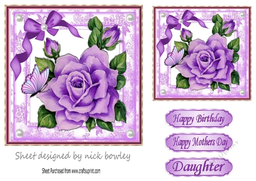 Pretty purple roses with bow and butterfly 7x7