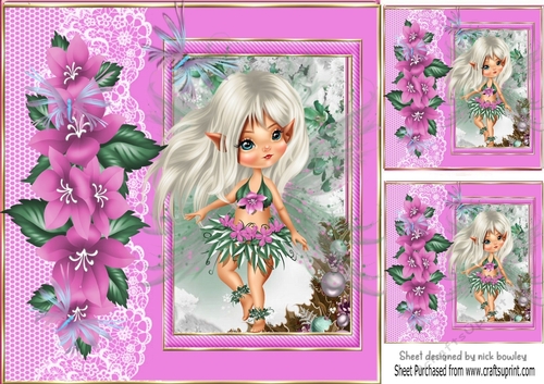 pretty faerie with lace and pink flowers 8x8