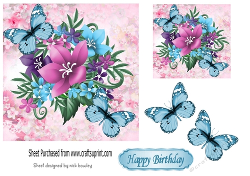 pretty floral card front with butterflies 7x7