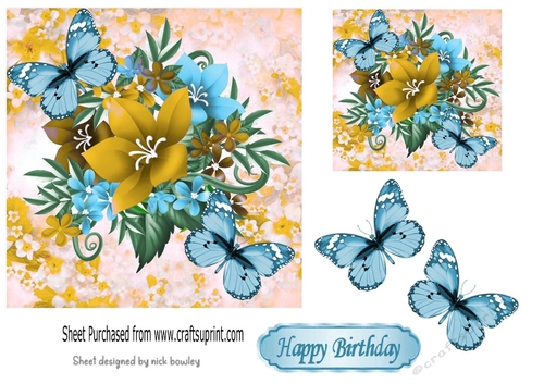 pretty gold floral card front with butterflies 7x7