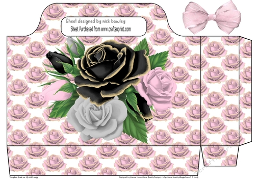 Pretty pink/white/black roses with bow tote gift