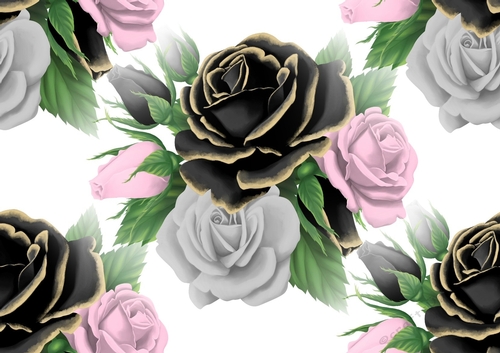 Pretty pink/black/white roses (big) background paper