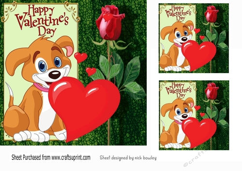 Cute puppy with hearts and a rose 7x7 