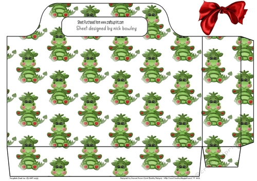Cute little green dragon with hearts tote gift bag with bow