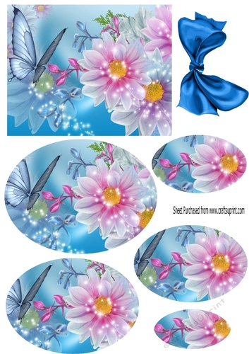 Pretty pink flowers with butterflies with oval pyramids
