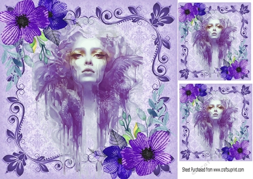 purple lady Artwork with flowers 8x8