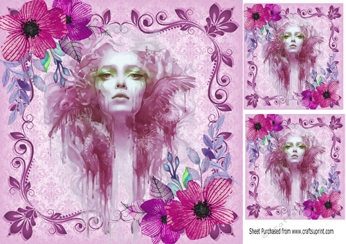 pink lady Artwork with flowers 8x8