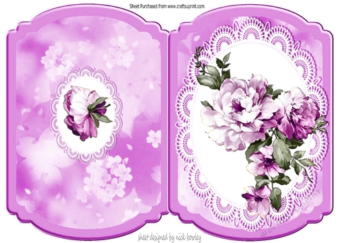 Pretty lilac peonies on lace bracket fold card